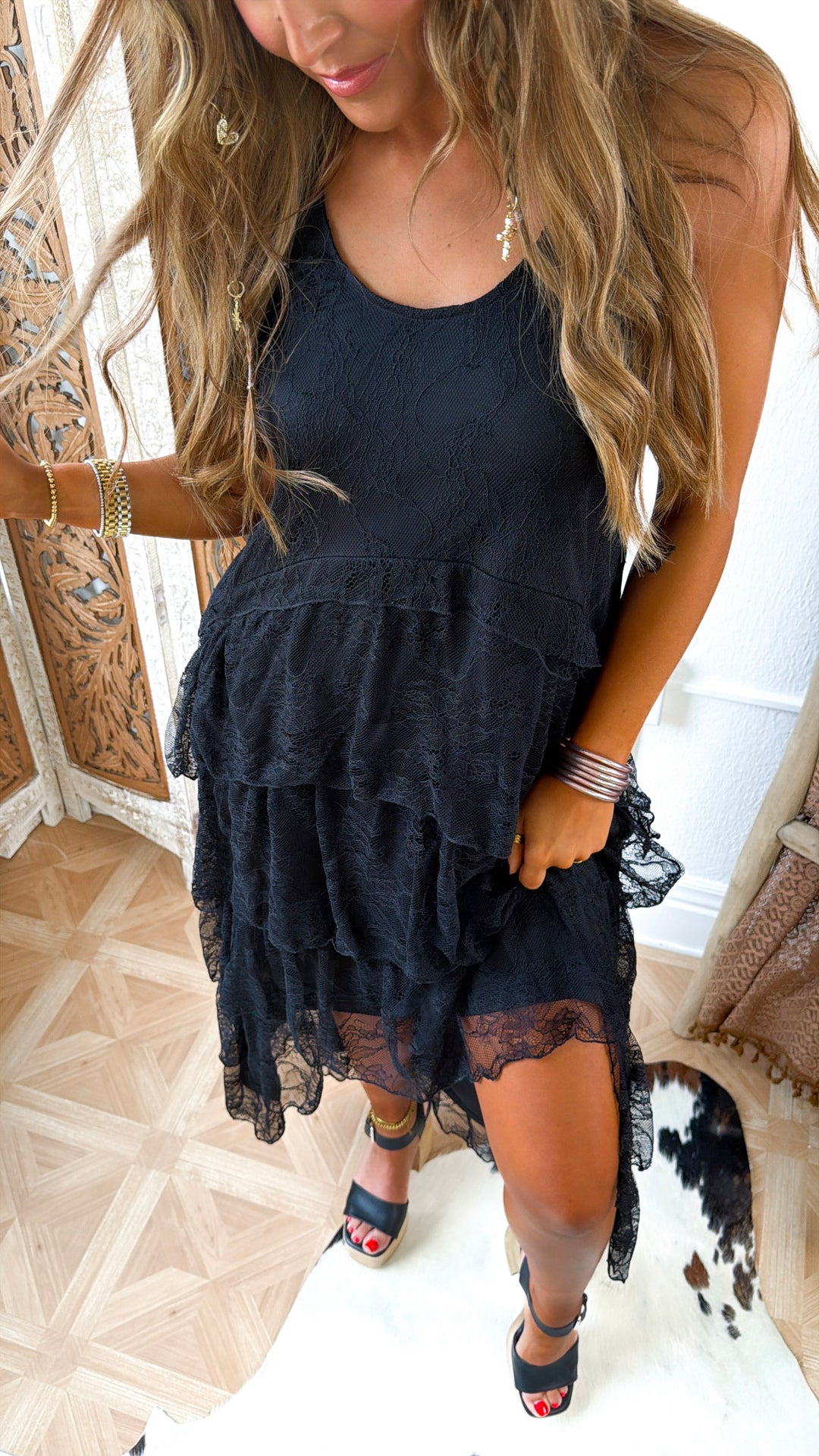 Honeylace Midi Dress, Black