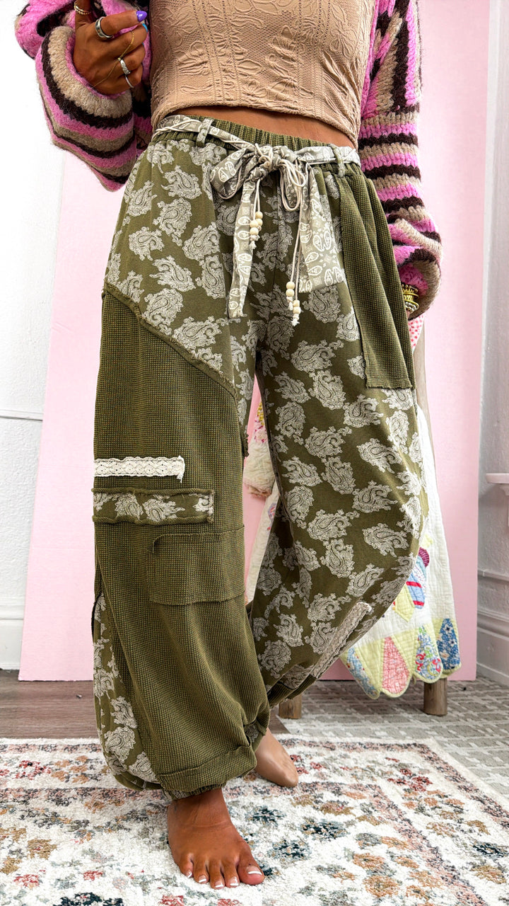 Asymetrical Waffle Detail Jogger, Olive Multi