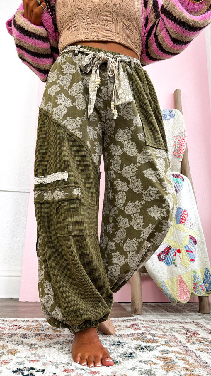Asymetrical Waffle Detail Jogger, Olive Multi