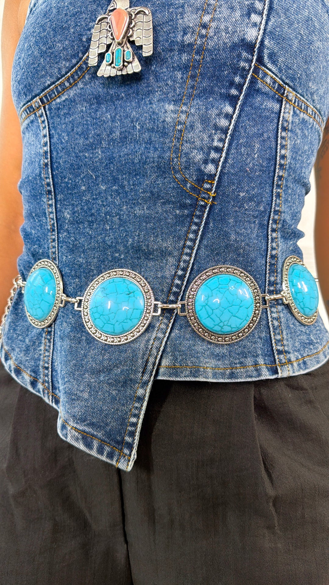 Round Western Concho Belt, Turquoise