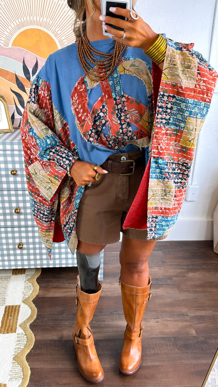 Wild Peace Wide Sleeve Top, Blue