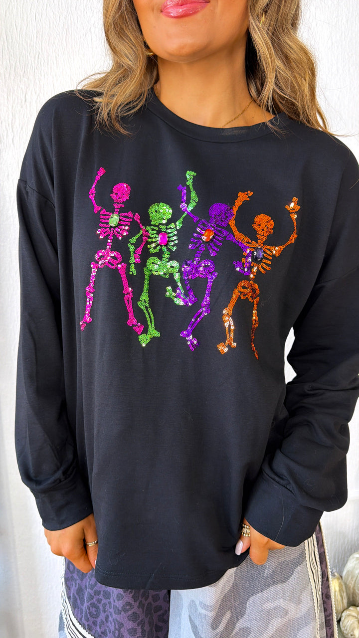 Dancing In Sparkle Skelton Top, Black