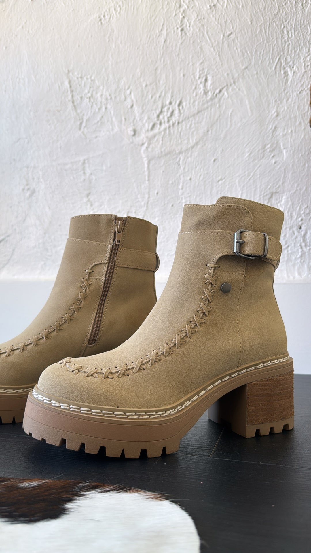 Ridge Platform Buckle Bootie, Sand