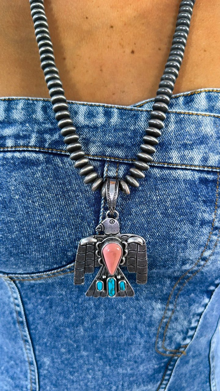 Eagle Pendant Beaded Necklace, Lt.Pink