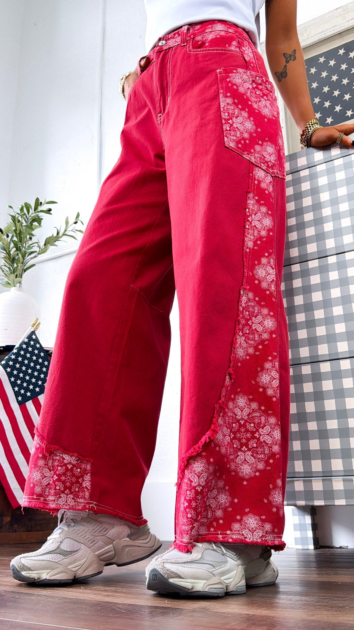Relaxed Paisley Patch Pants, Red Multi – Everyday Chic Boutique