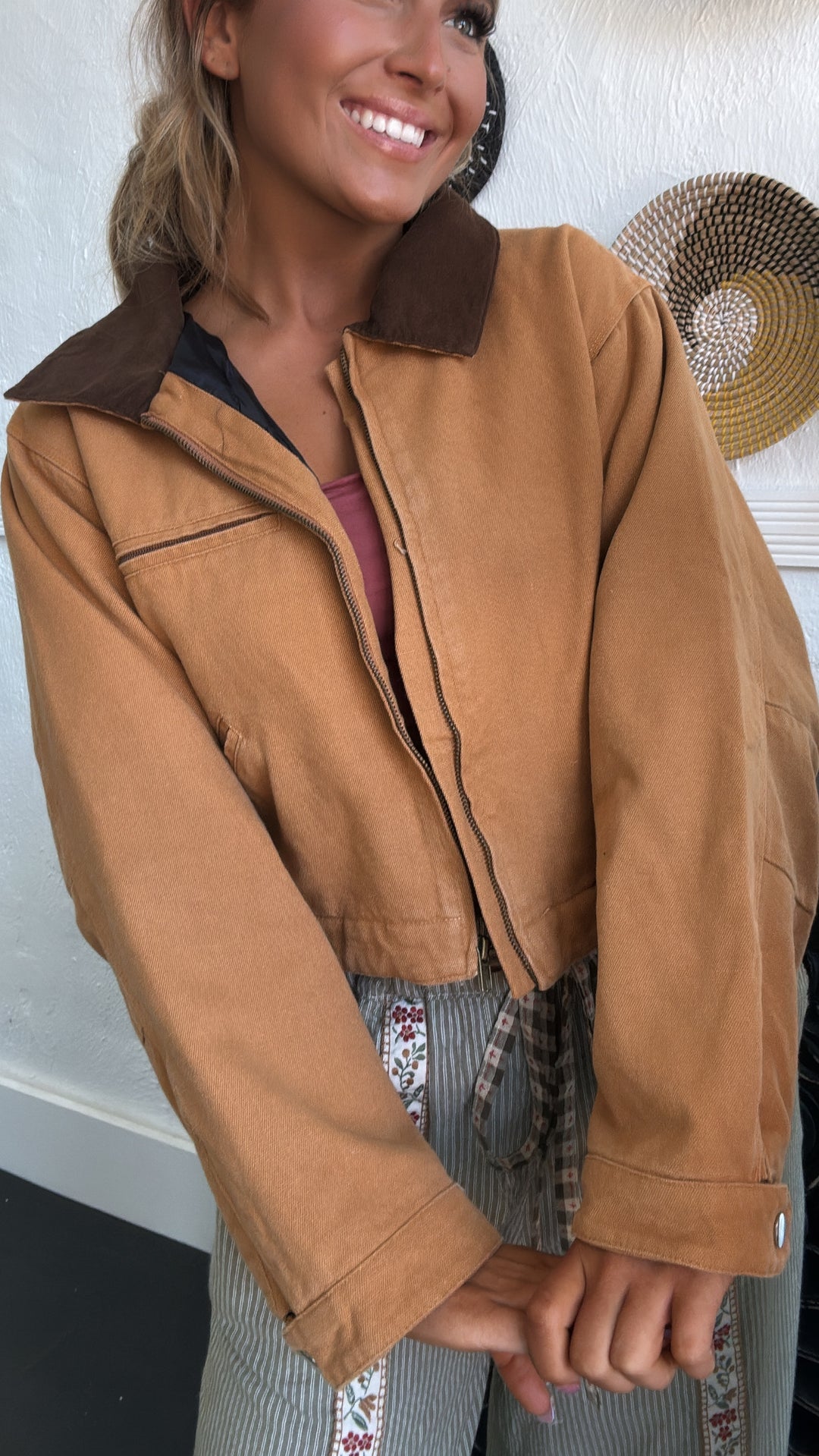 Overtime Cropped Vintage Work Jacket, Camel