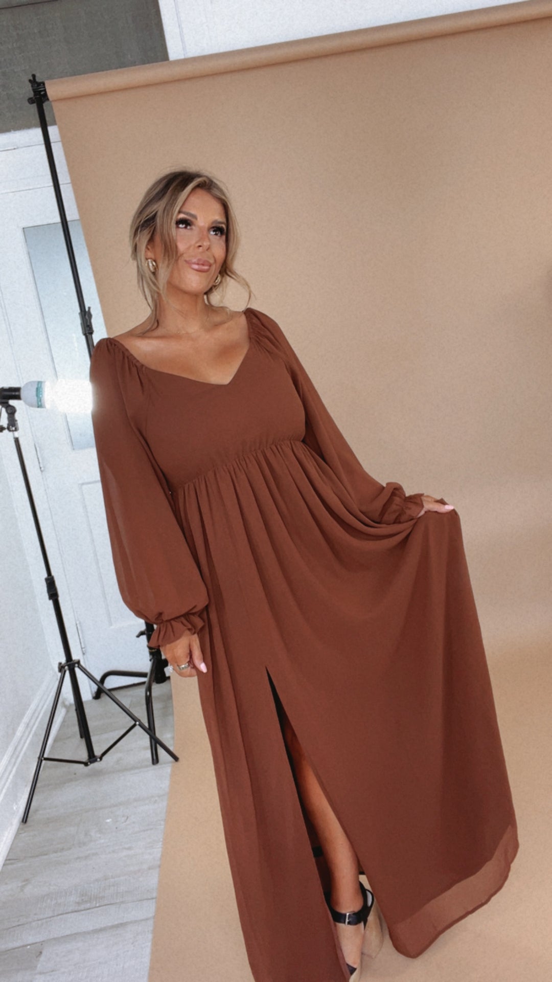 Timeless Romantic Chiffon Maxi Dress, Brown 3XL Timeless Romantic Chiffon Maxi Dress, Brown 3XL