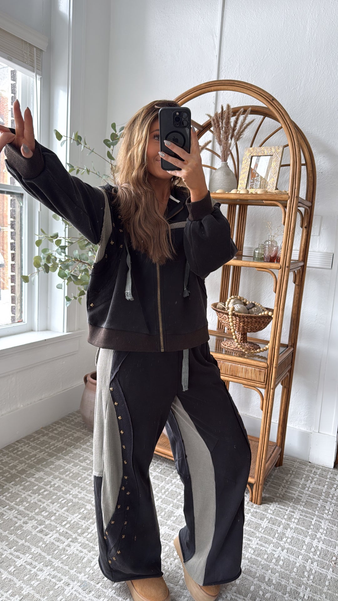 Urban Chic Waffle Knit Pant, Black