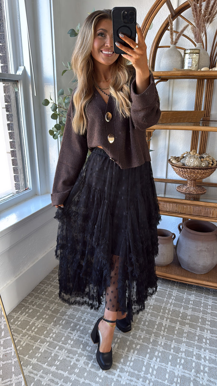 Whispering Shadows Mesh Skirt, Black