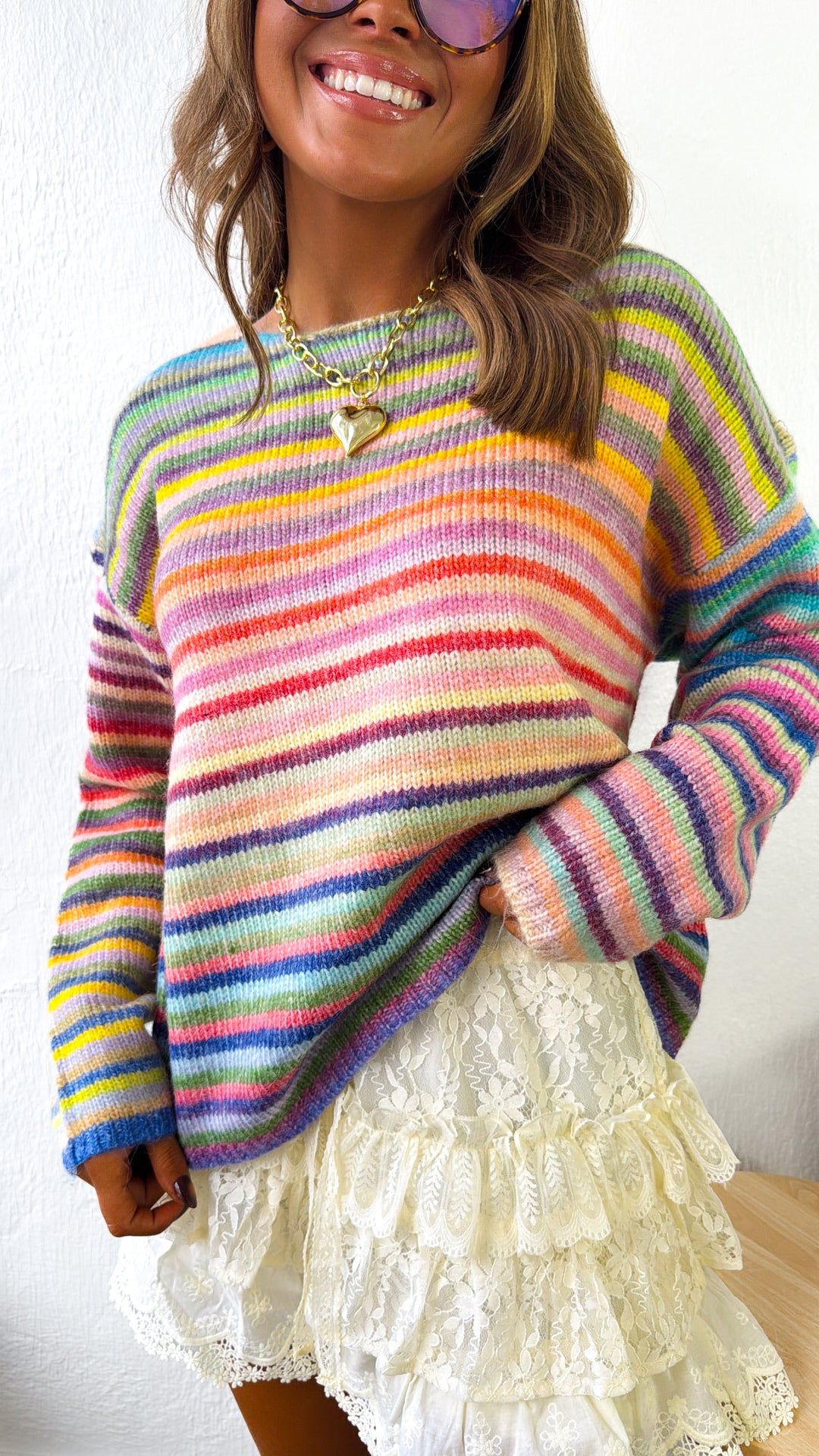 Painted Knit Striped Rainbow Sweater, Purple/Sky