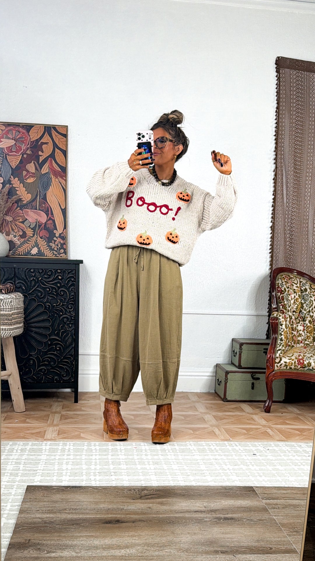 "BOO" Pumpkin Sweater, Cream