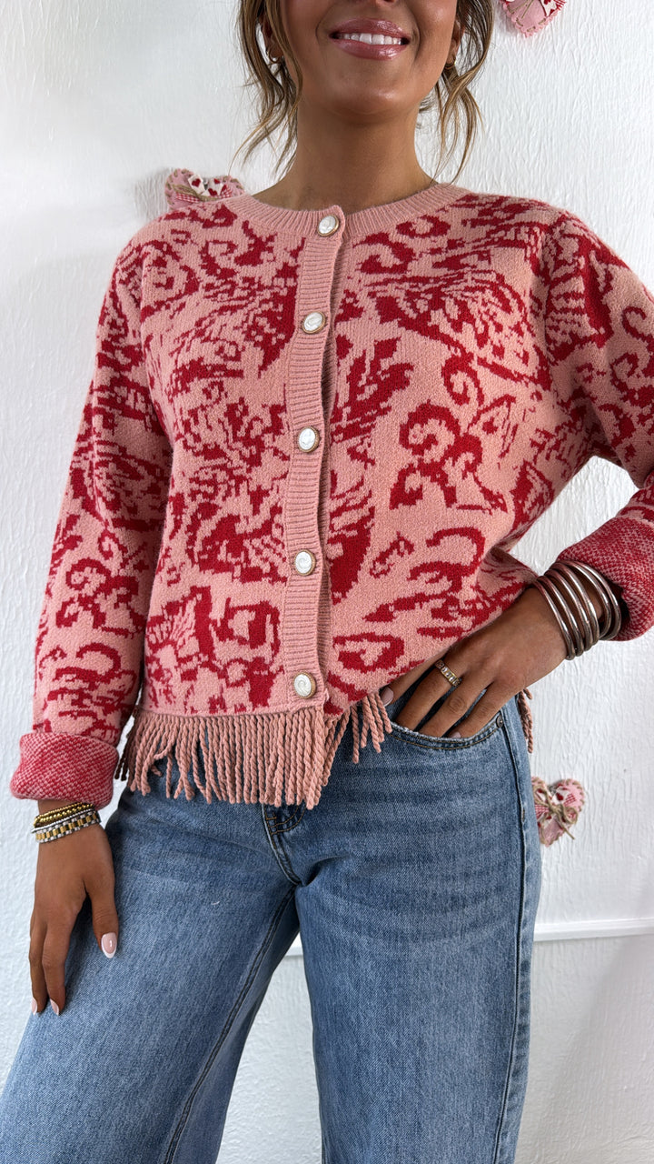 Antique Roseweave Cardigan, Coral Red