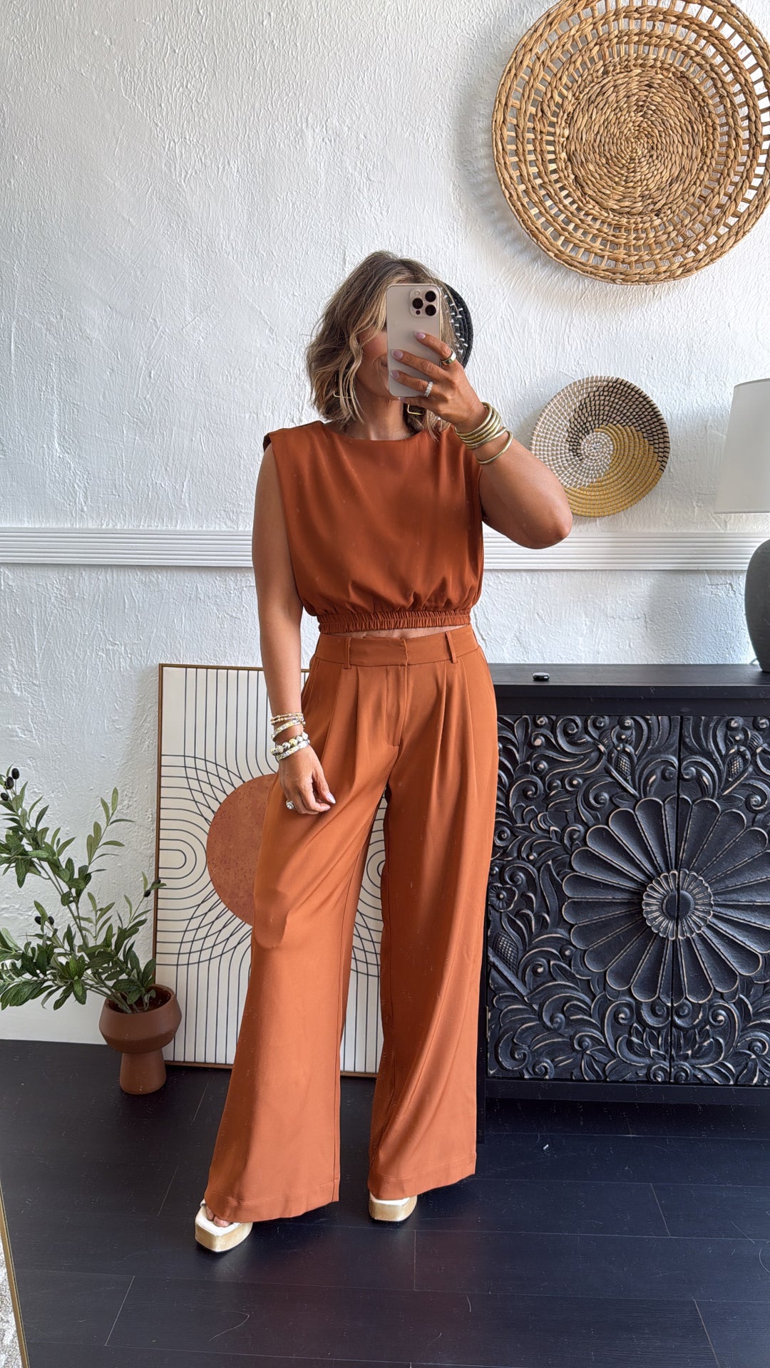 Tank and Trouser Pant Set, Brown