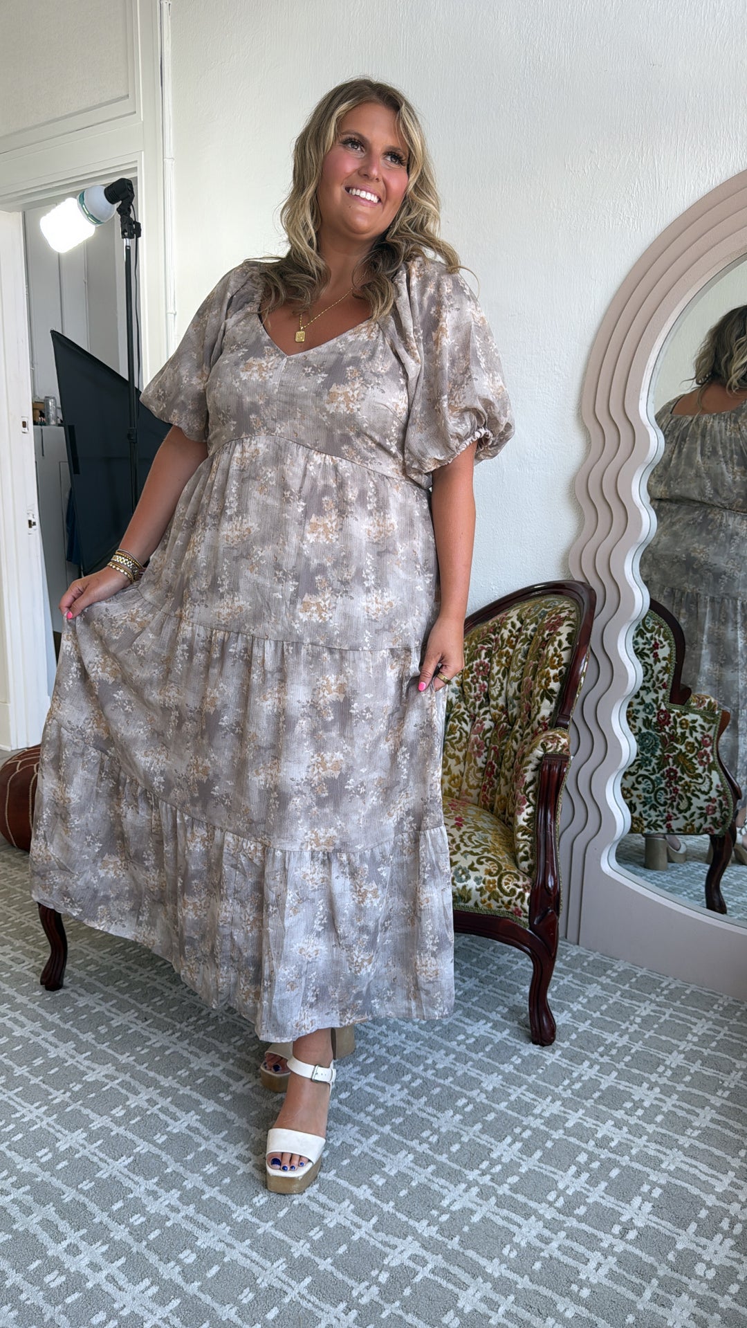 bubble maxi dress Granite Hues Whimsical Bubble Sleeve Maxi Dress, Taupe 3XL