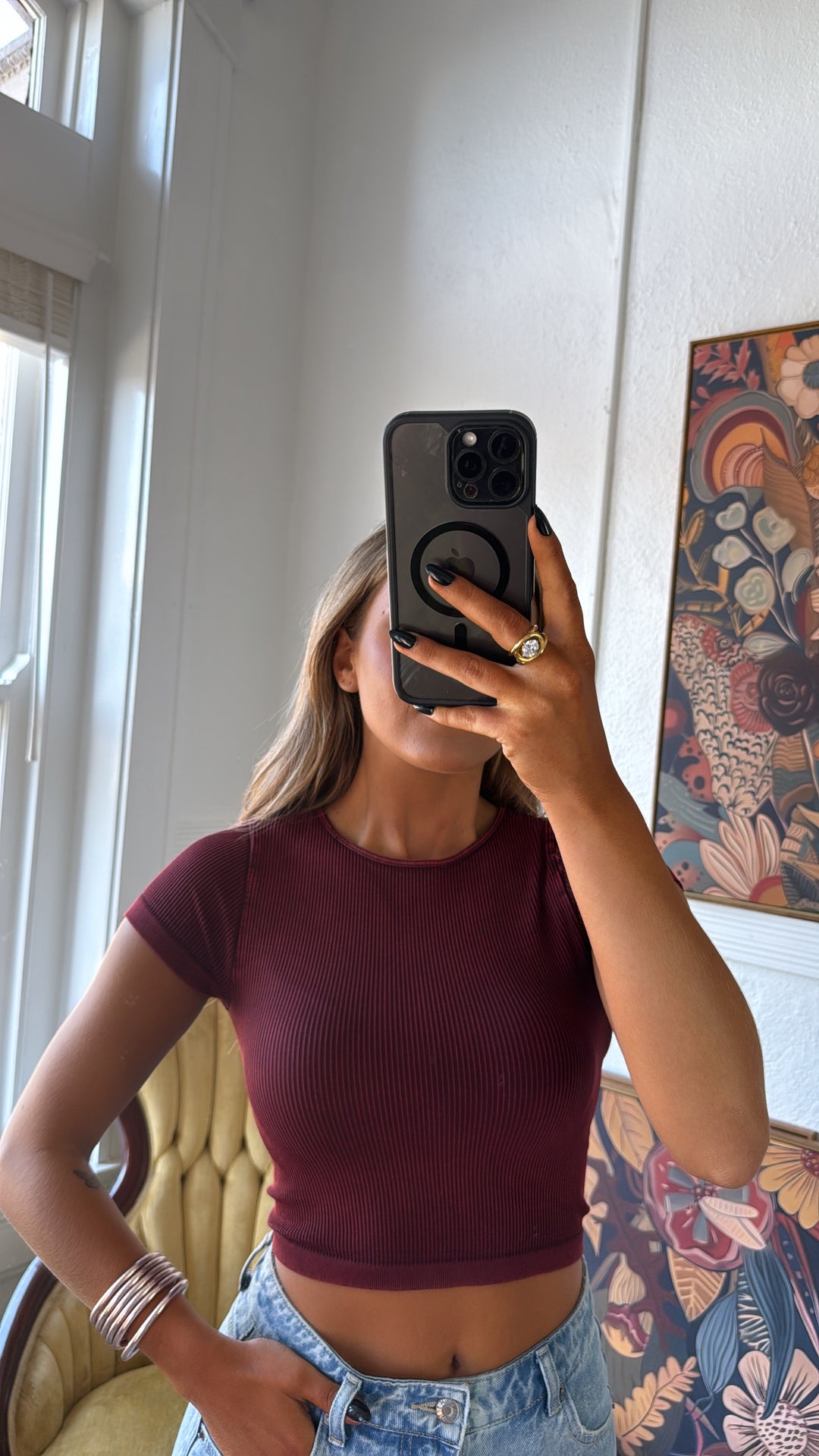 Ribbed Crop Baby Tee, Wine