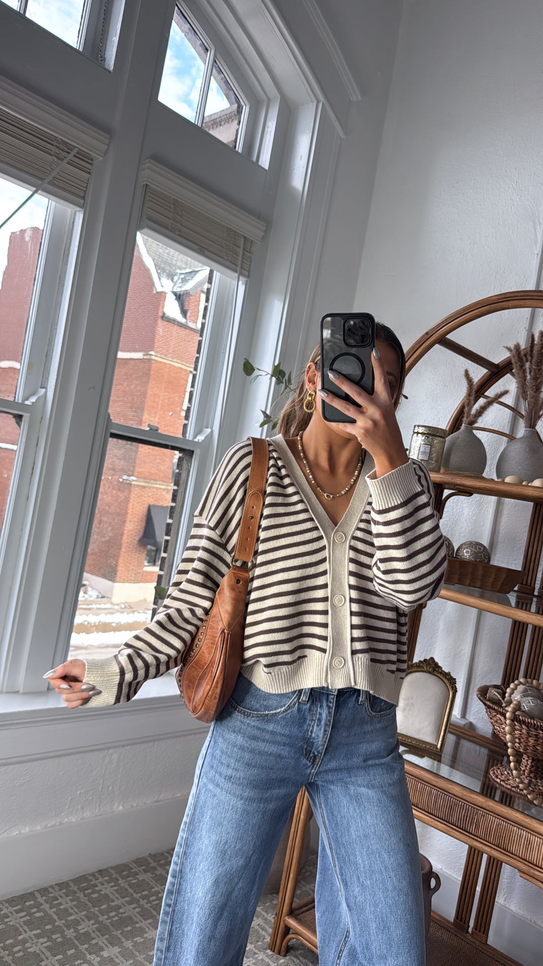 Cocoa Drizzle Striped Cardigan, Brown
