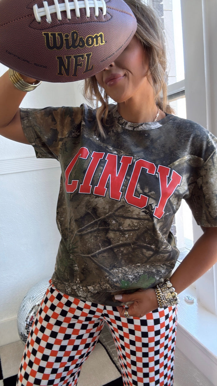 Camo Cincy Graphic Tee, Orange/Camo