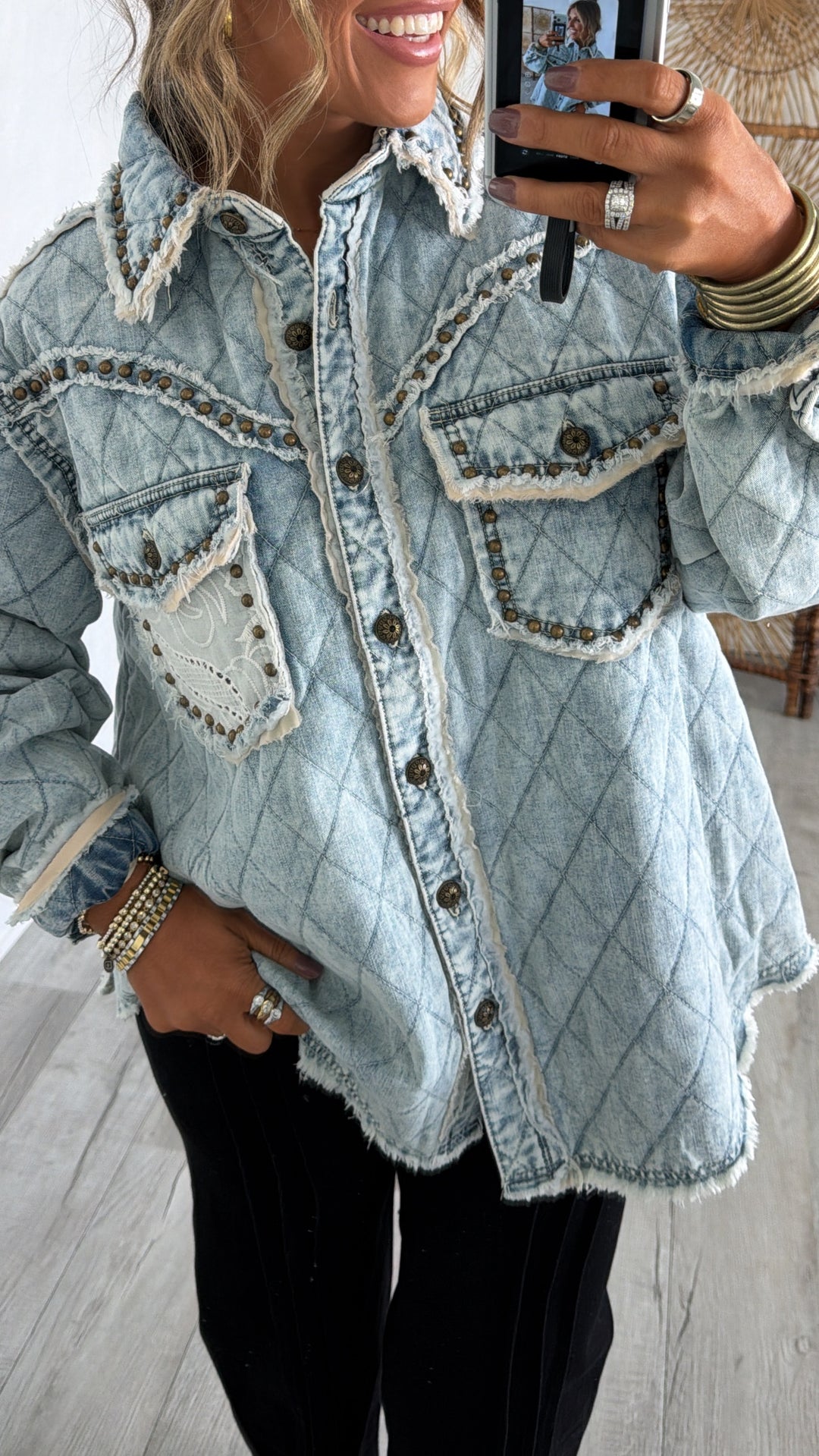 Wild Blooms Quilted Jacket, Denim