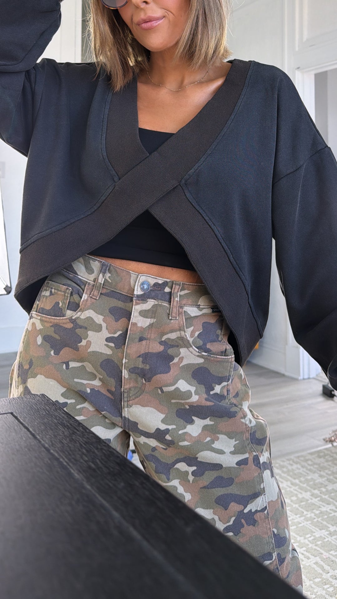 Criss Cross Reversible Sweatshirt, Washed Black