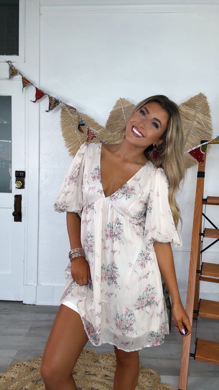 Dalia Floral Dress, Cream Multi