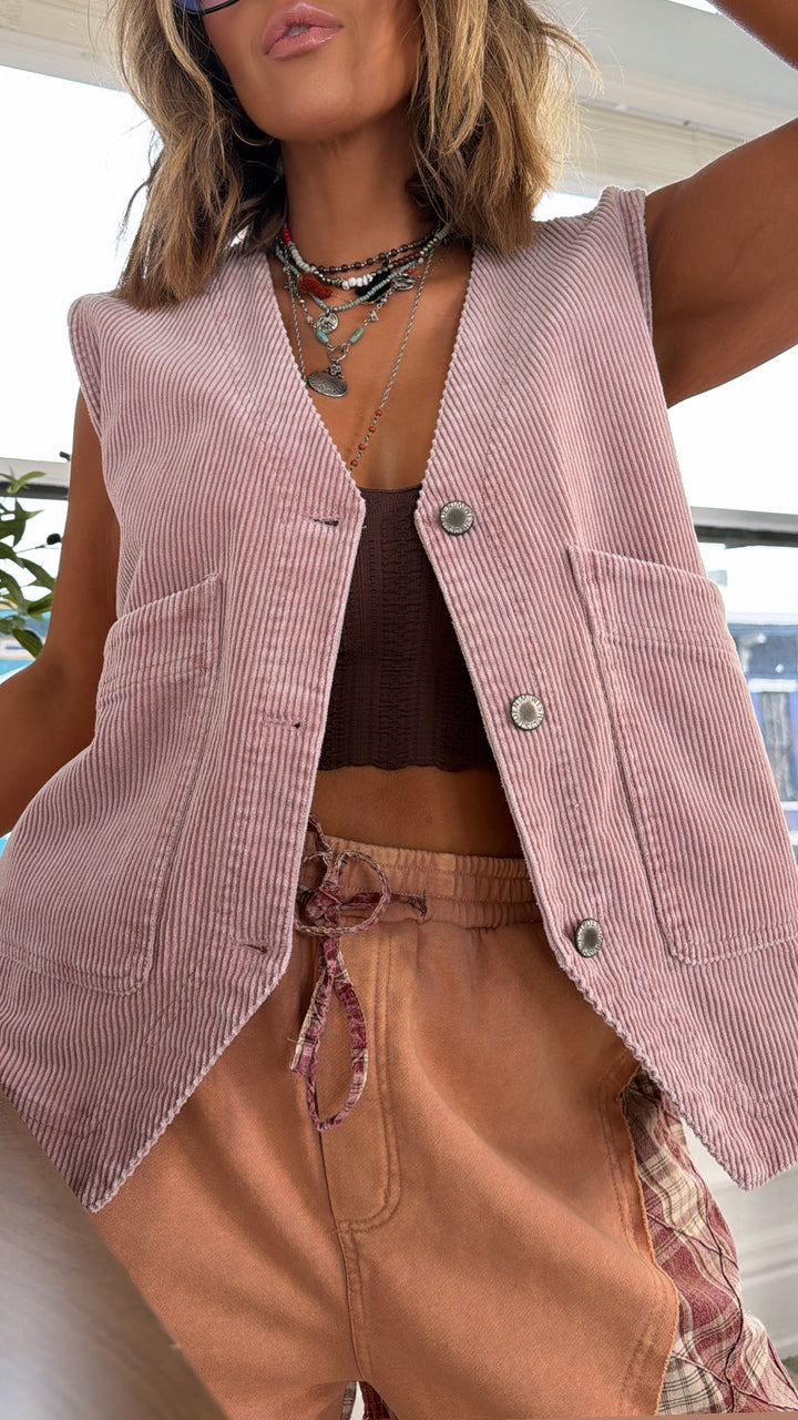Autumn Fields Corduroy Vest, Mauve