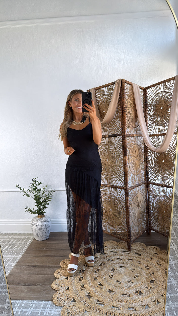 Moonlit Lace Maxi Dress, Black