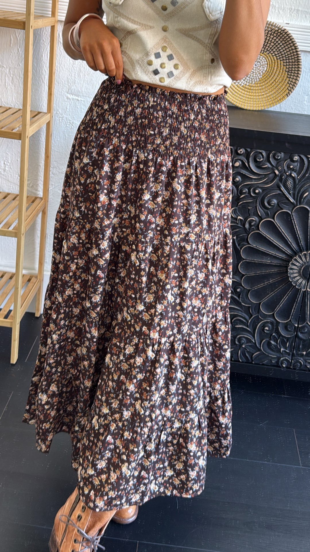 Toffee Thread Maxi Skirt, Espresso Combo