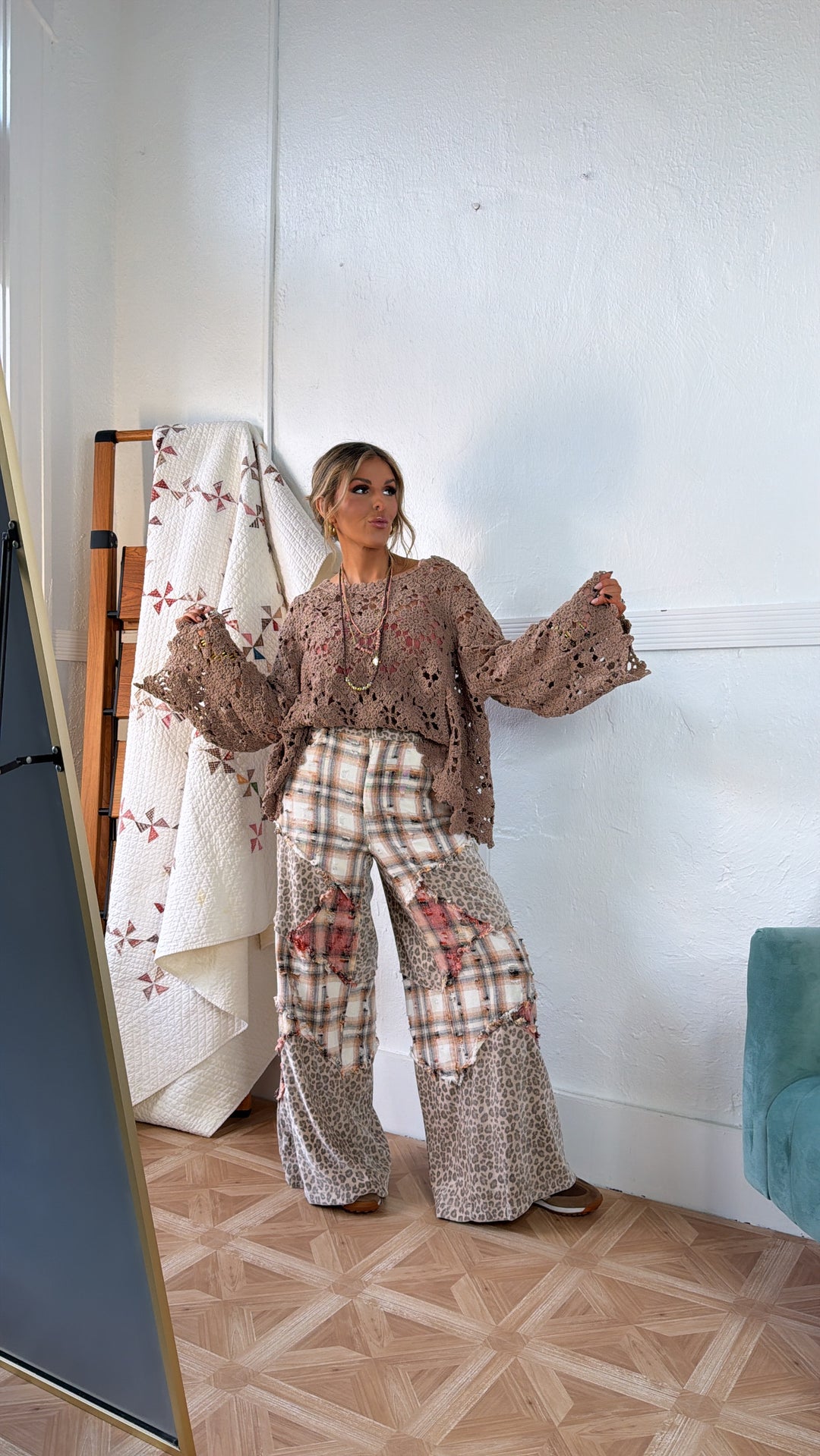 Waverly Bloom Patchwork Pant, Cream/Multi