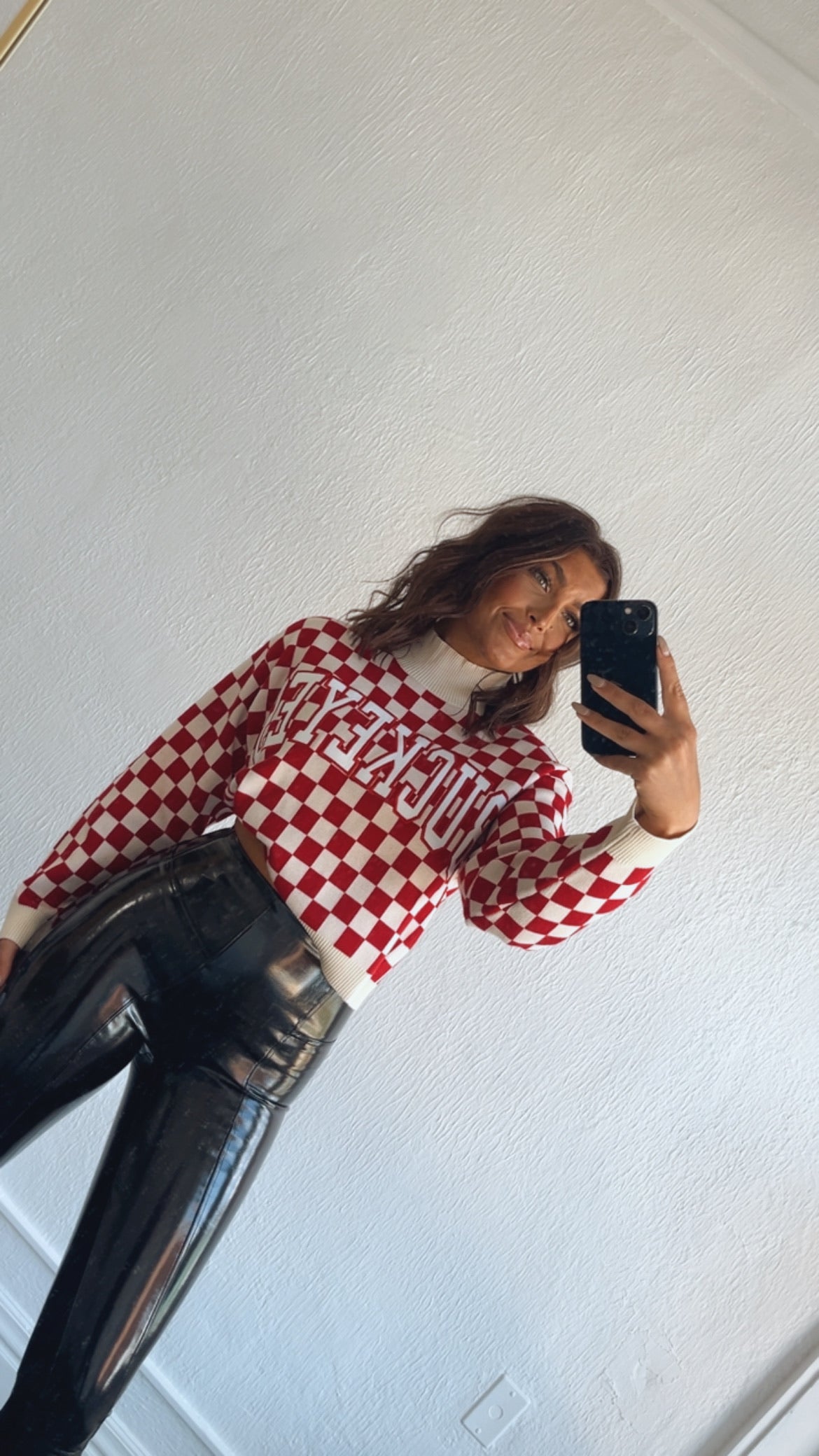 Ohio Checkered Mock Neck Sweater, Red – Everyday Chic Boutique