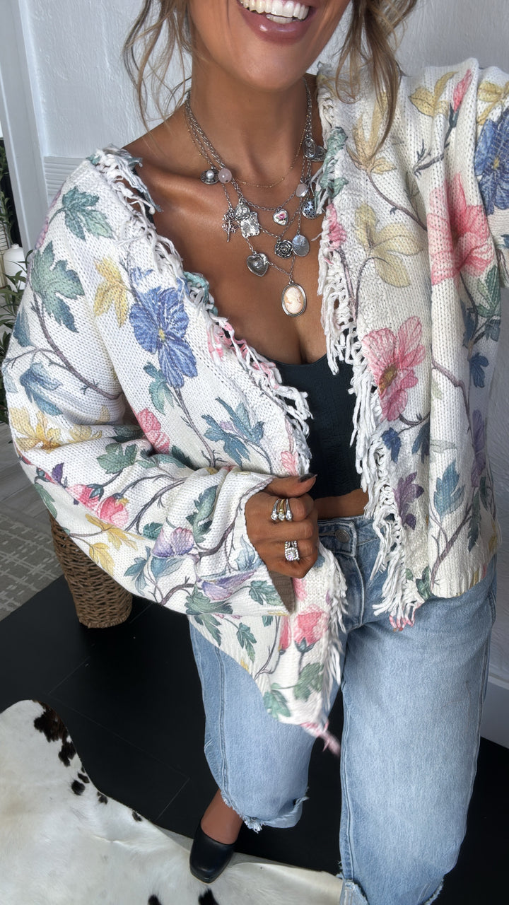 Watercolor Sunroom Cardigan, Cream