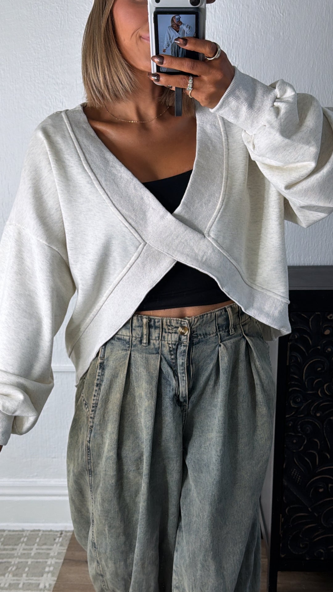 Criss Cross Reversible Sweatshirt, Oatmeal