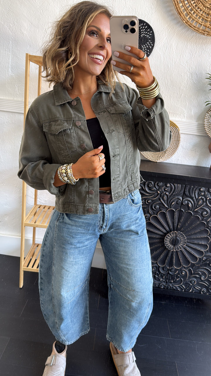 Low Fade Lightweight Denim Jacket, Olive