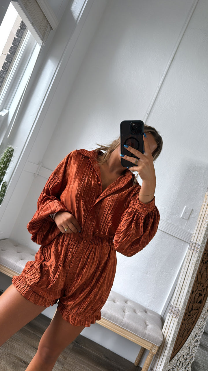 Set The Tone Romper, Terracotta