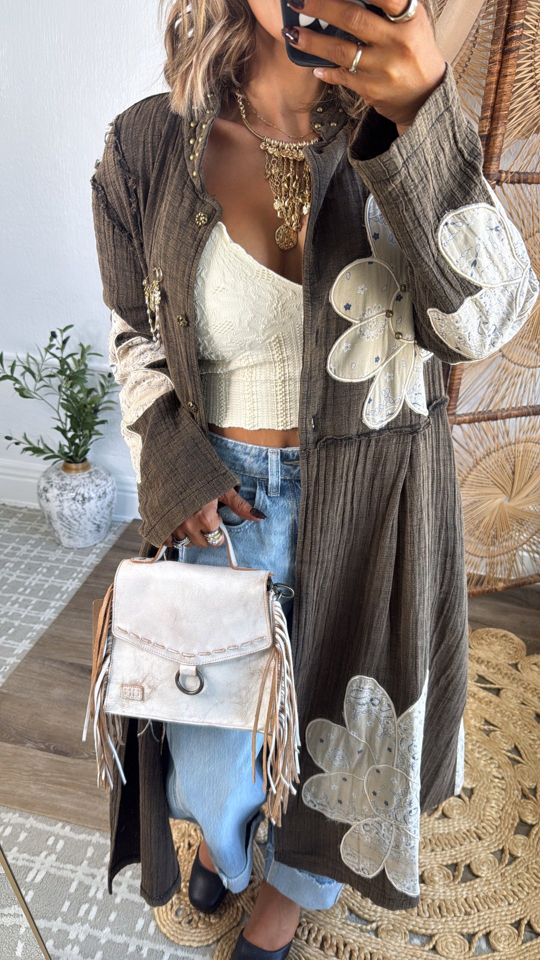 MoonShadow Oversized Duster Jacket, Distressed Brown