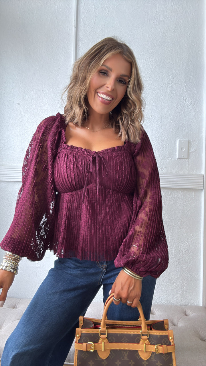 Sylvie Sweetheart Blouse, Burgundy