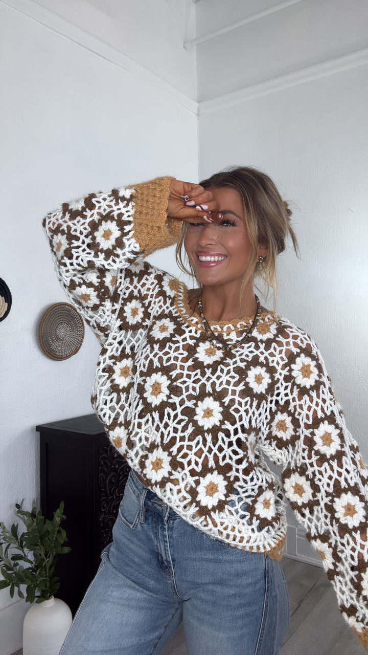 The Last Warmth Crochet Sweater, Caramel Multi