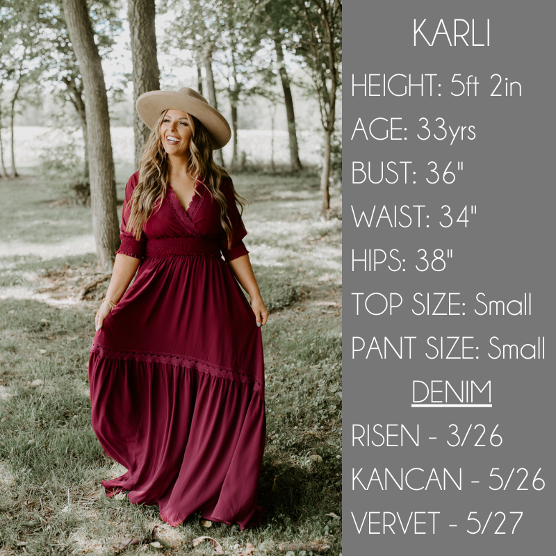 Meet Karli Size Chart