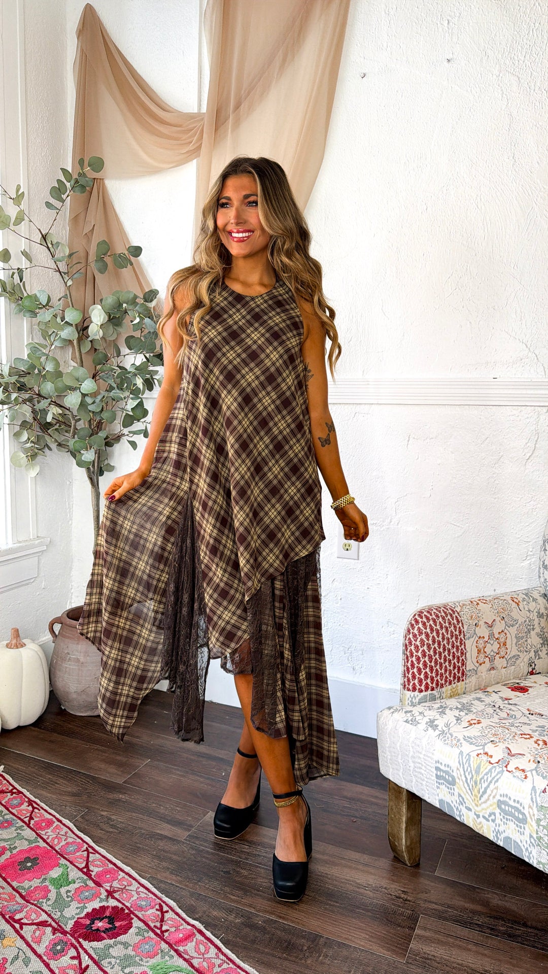 Halter Patch Midi Dress, Brown