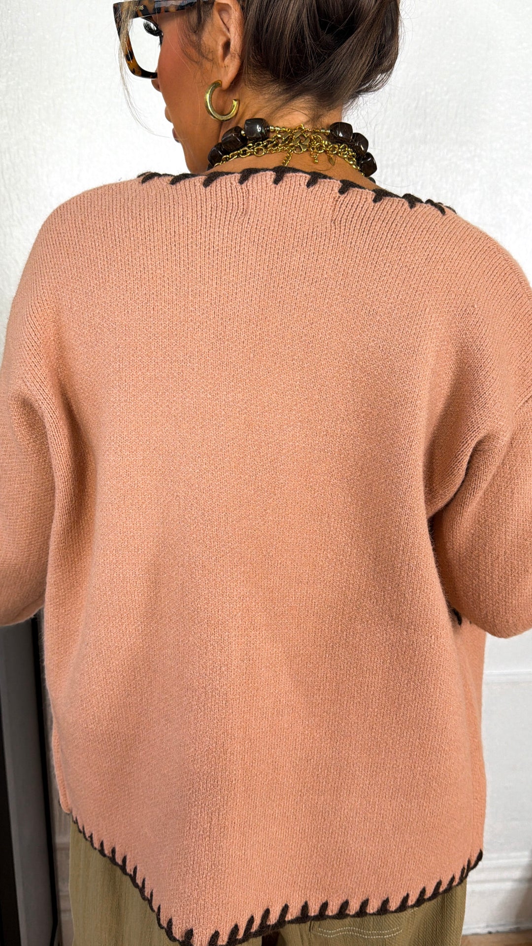 Prescott Stitch Knit Cardigan, Dusty Rose