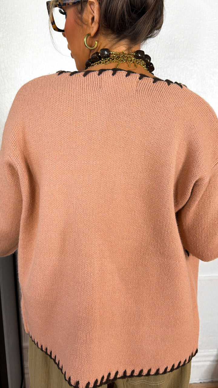 Prescott Stitch Knit Cardigan, Dusty Rose