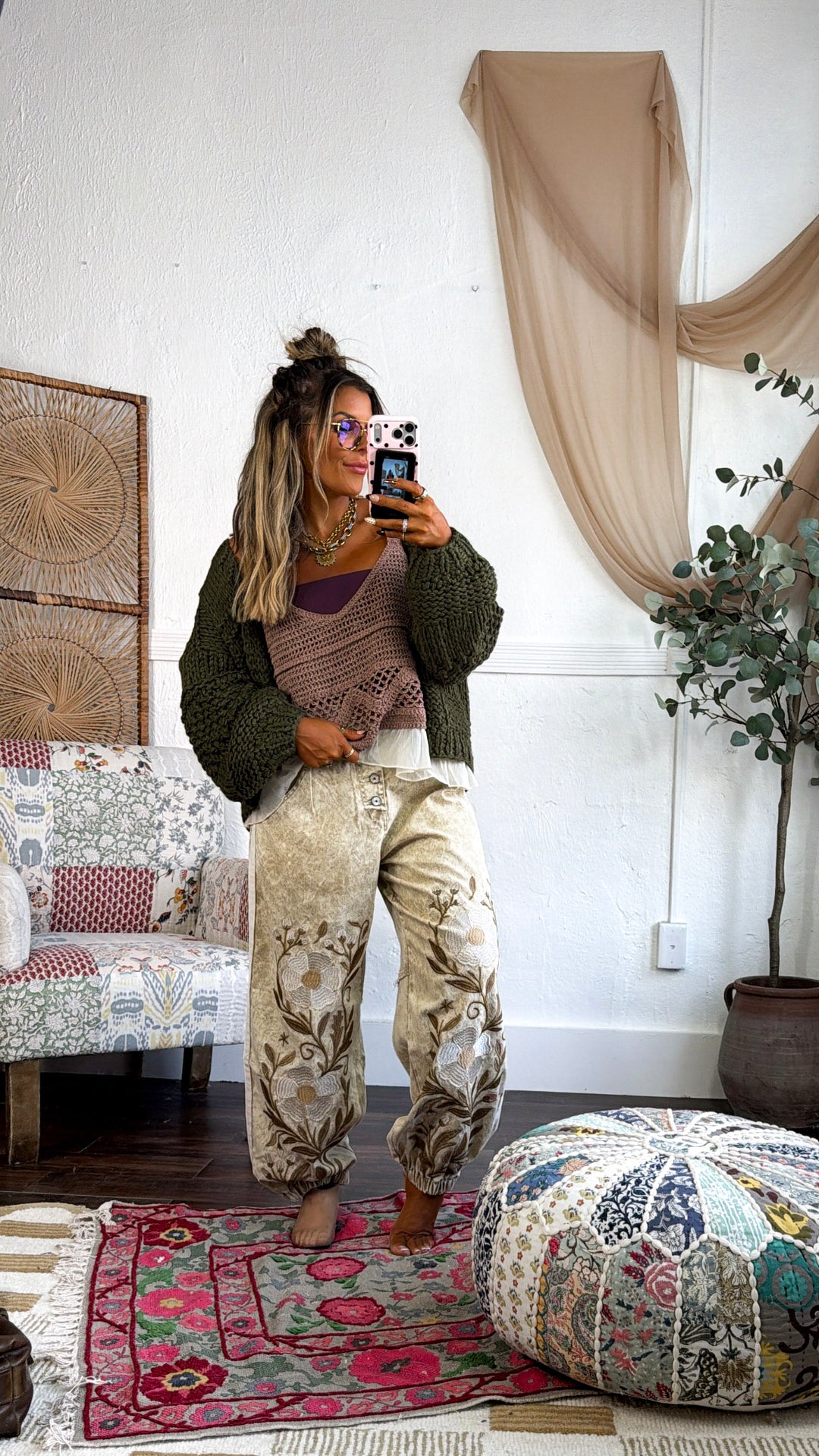 Marbled Sunflower Joggers, Sand Marble