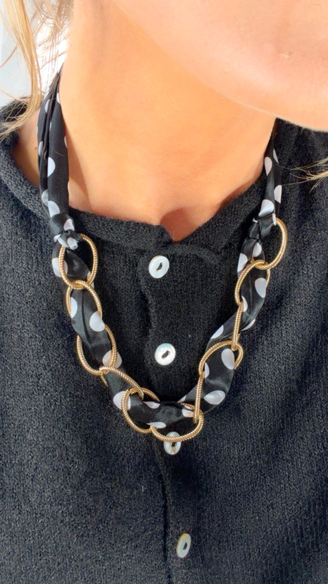 Polka Dot Charm Necklace, Black/White