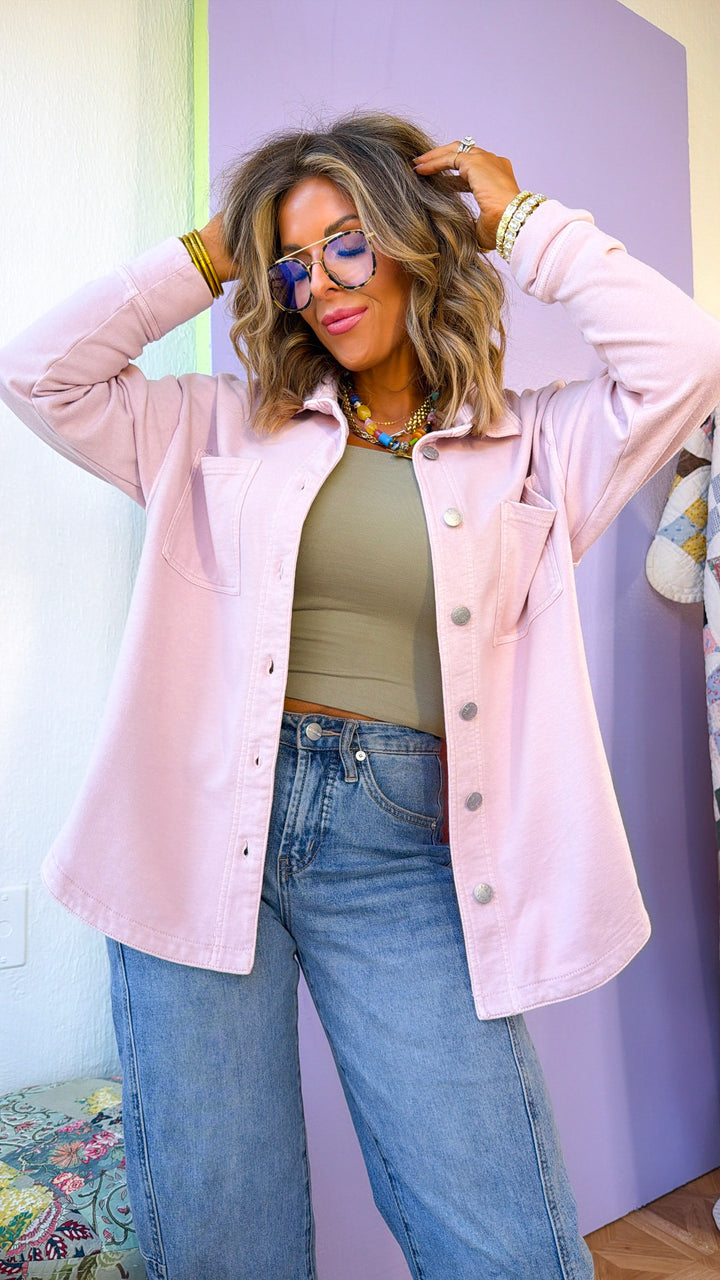 Washed Oversized Shacket, Dusty Pink