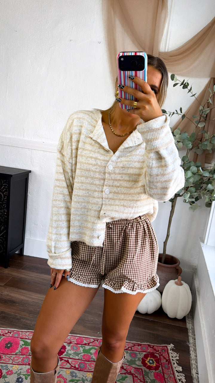 Faye Button Up Sweater, Oatmeal/Taupe