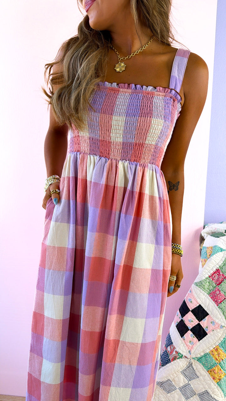 On The Outskirts Midi Dress, Pink Combo