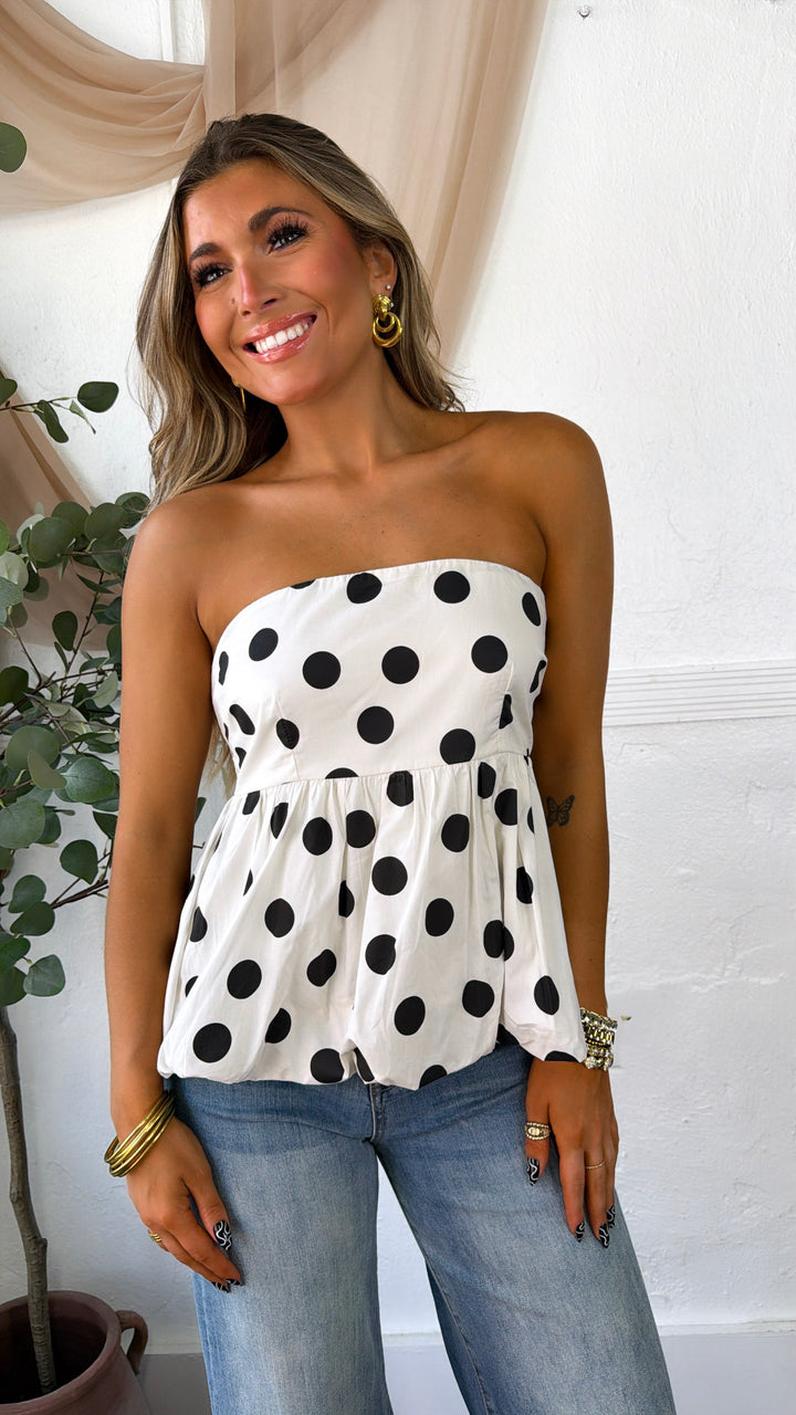 The Polka Dot Cami Top, Off White/Black