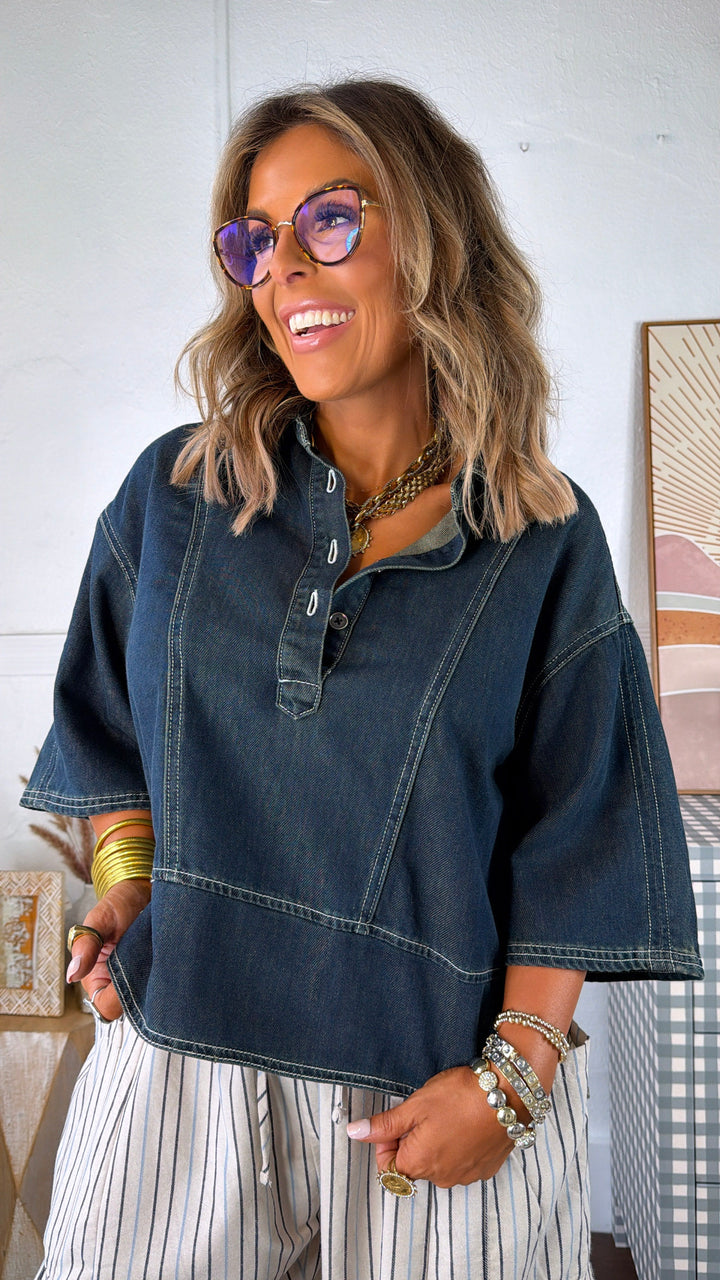 Bluebird Denim Top, Dark Denim