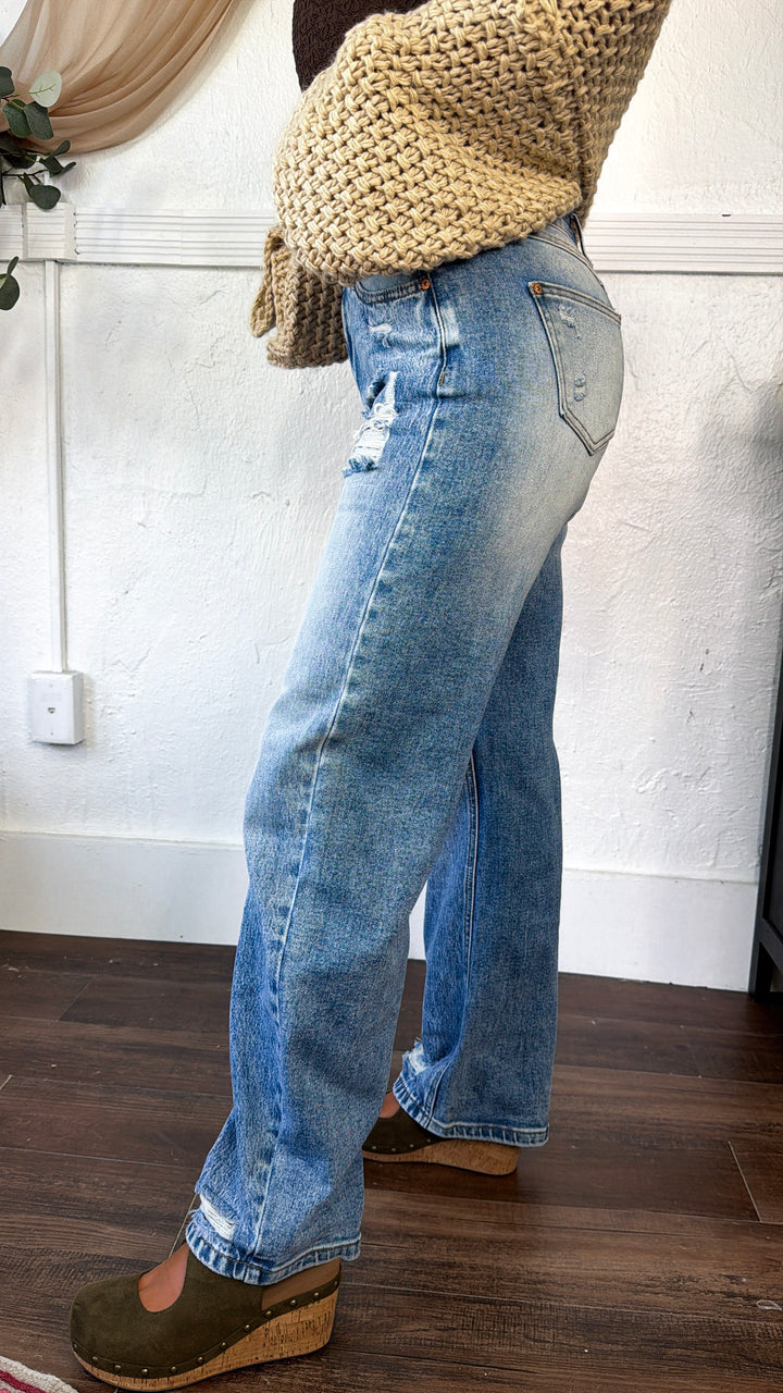 Crochet Distressed Detailed Jeans, Medium Light