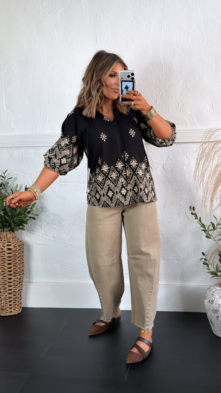 Birdie Embroidered Blouse, Black