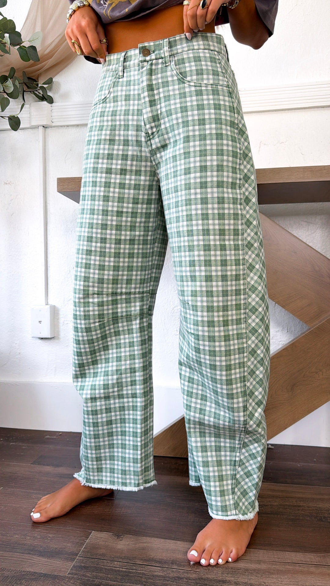 Plaid Printed Barrels, Green/Cream